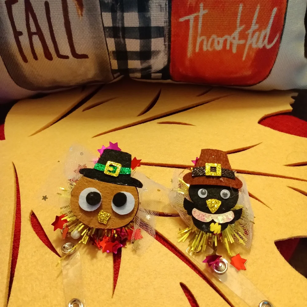 Holiday Pilgrim Retractable Name Badge Holder Handcrafted 2 pack